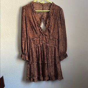 Bohemian Deep V Neck Long Sleeve Mini Dress Medium